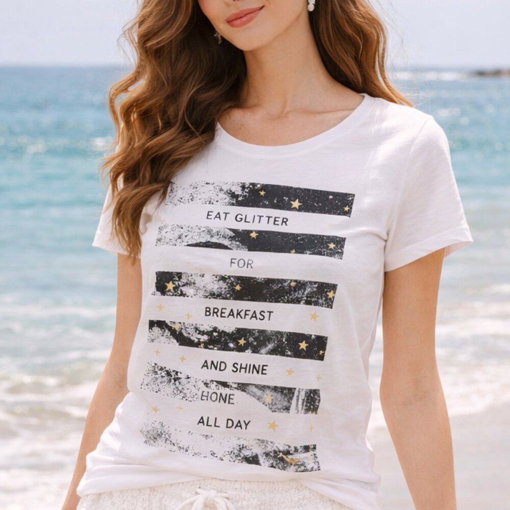 HM White Printed Ladies Graphic T-shirt Tee